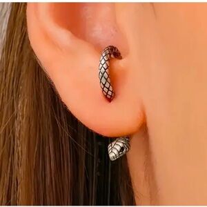 Silver Serpent Climber Stud Earrings dainty snake ear jacket minimalist earring